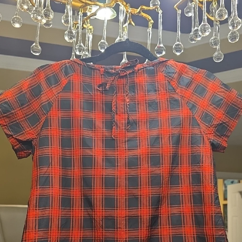 J. Crew Red and Black Silk Plaid Blouse